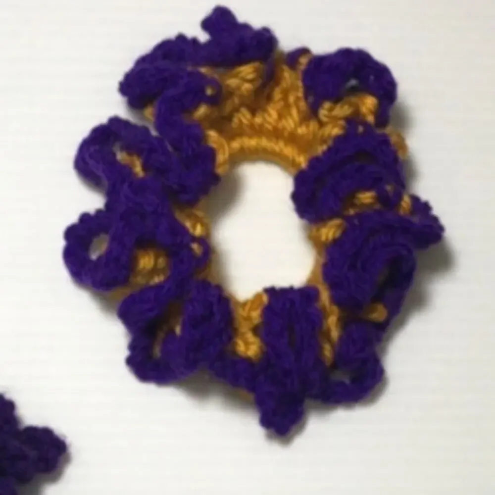 NWT Purple Gold Handmade Crocheted Hair Scrunchie Set of 3